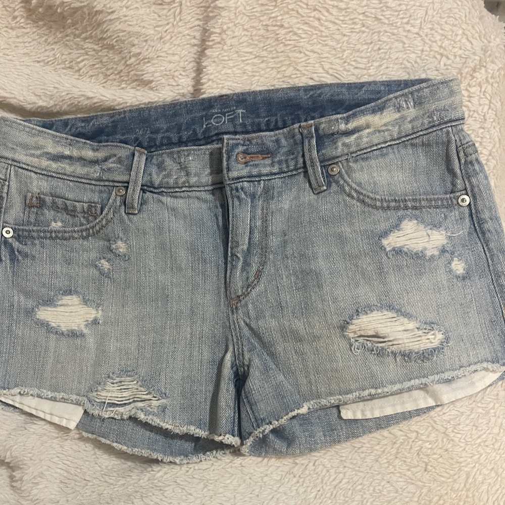 LOFT Light Blue Distressed Denim Cutoff Shorts